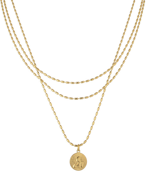 Fashion Gold Cupid Round Bead Chain Three-layer Necklace