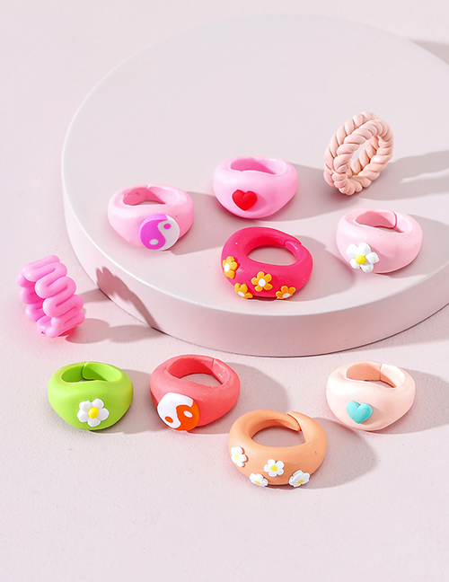 Fashion Color Soft Ceramic Geometric Ring Set