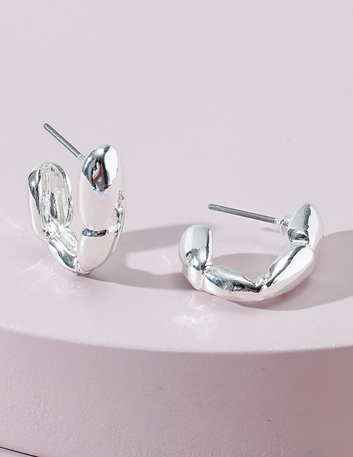 Fashion Silver Metal Pleated Earrings