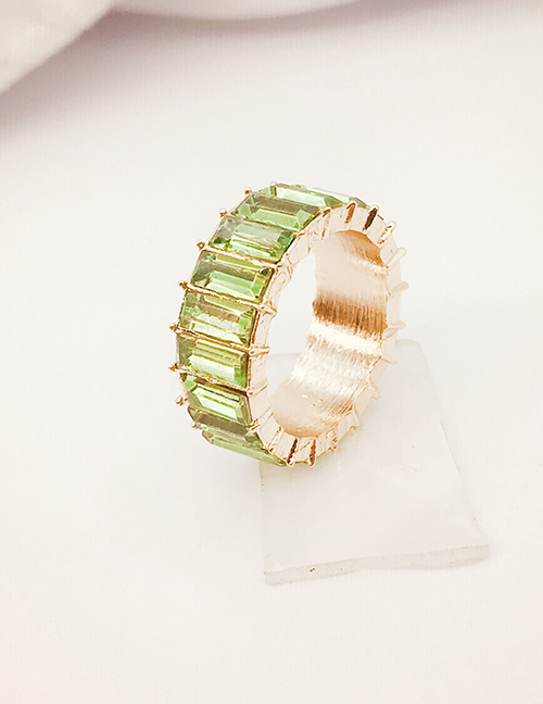 Fashion Golden Emerald Alloy Inlaid Zirconium Geometric Ring