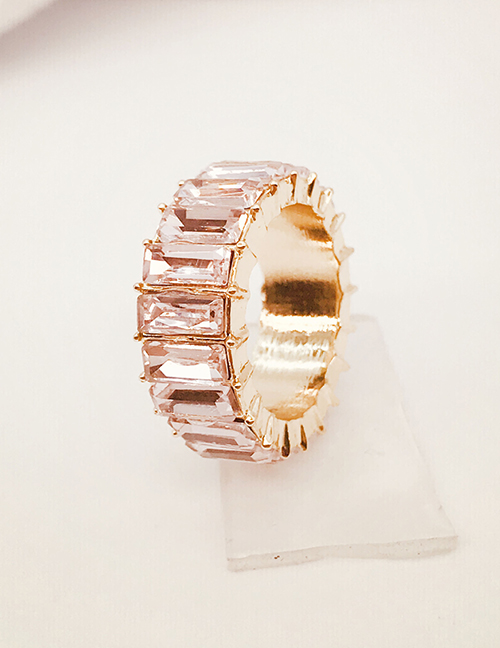 Fashion Golden Pink Alloy Inlaid Zirconium Geometric Ring