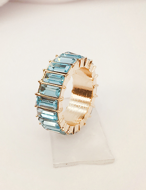 Fashion Gold Sky Blue Alloy Inlaid Zirconium Geometric Ring