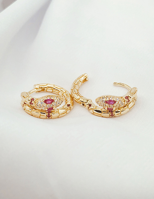 Fashion Red Snake Copper Inlaid Zirconium Snake Ear Ring