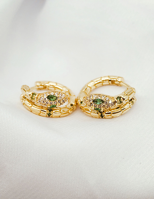 Fashion Green Snake Copper Inlaid Zirconium Spirit Snake Ear Ring