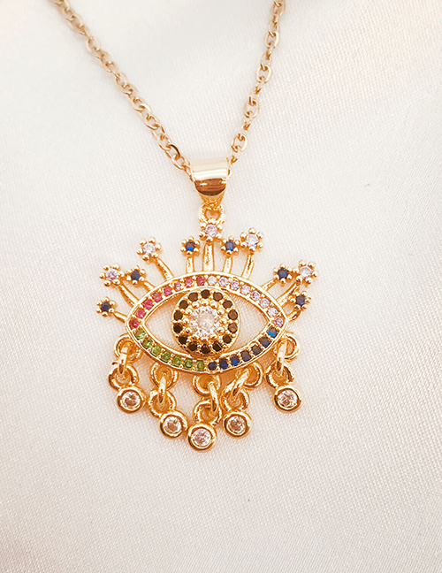 Fashion Eye Copper Inlaid Zirconium Oil Drop Eye Necklace