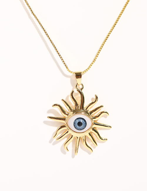Fashion Navy Blue Gold-plated Copper Eye Necklace