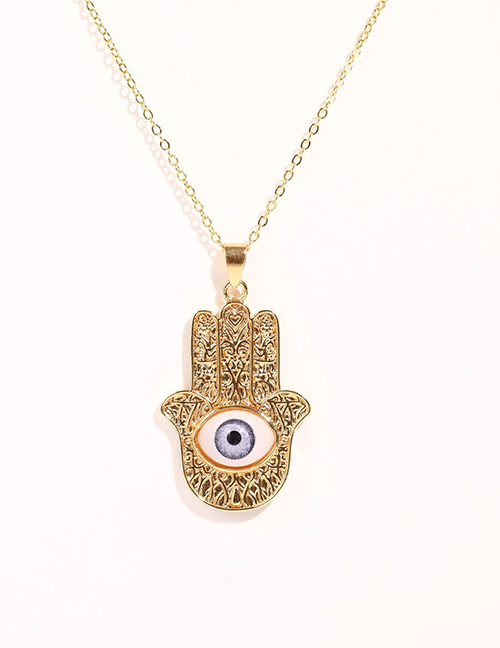 Fashion Purple Copper Plated Real Gold Palm Eye Necklace