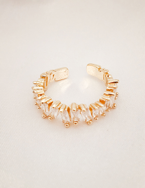 Fashion Gold Copper Inlaid Zirconium Geometric Open Ring