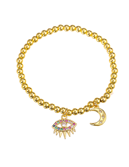 Fashion Gold Color Copper Inlaid Zirconium Eye Crescent Beaded Bracelet