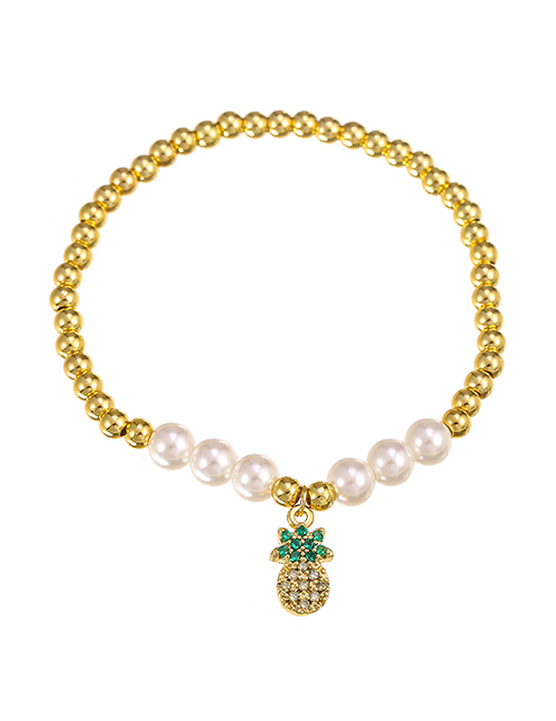 Fashion Gold Color Copper Inlaid Zirconium Pearl Pineapple Beaded Bracelet
