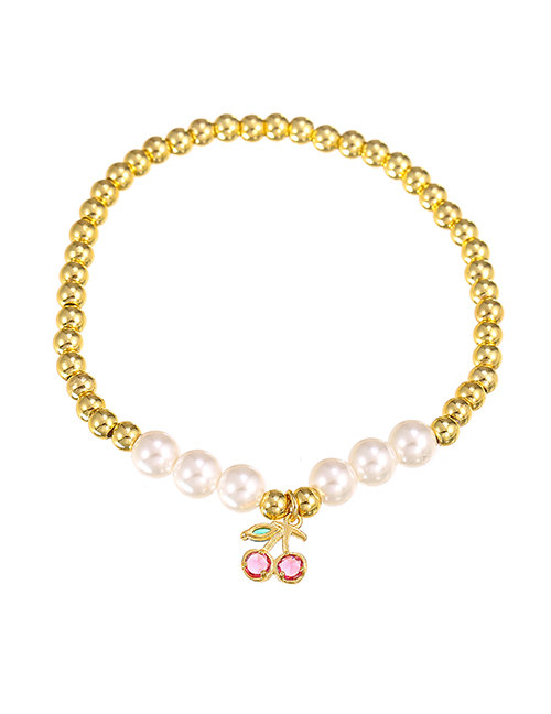 Fashion Gold Color Copper Inlaid Zirconium Pearl Cherry Beaded Bracelet
