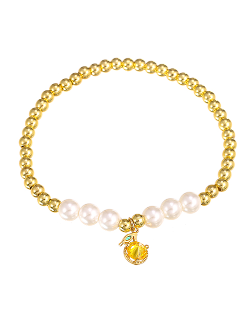 Fashion Gold Color Copper Inlaid Zirconium Pearl Lemon Beaded Bracelet