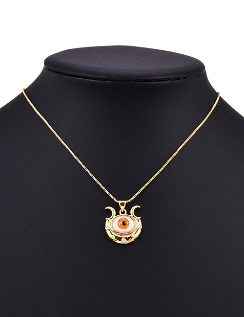 Fashion Orange Copper Inlaid Zirconium Eye Crescent Necklace