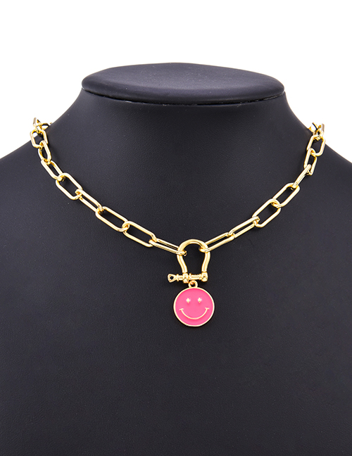 Fashion Red Copper Dripping Oil Horseshoe Buckle Smiley Face Necklace
