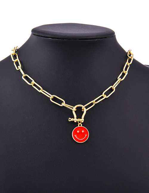 Fashion Red Copper Drip Oil Horseshoe Buckle Smiley Face Necklace