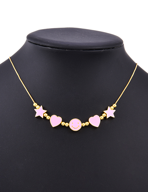 Fashion Pink Copper Drop Oil Love Smiley Face Necklace
