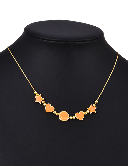 Fashion Orange Copper Drop Oil Love Smiley Face Necklace