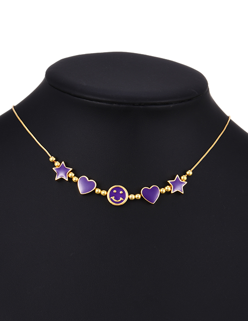 Fashion Purple Copper Drop Oil Love Smiley Face Necklace