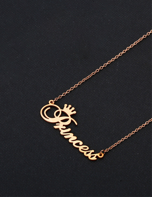 Fashion Rose Gold Titanium Steel Crown Letter Necklace