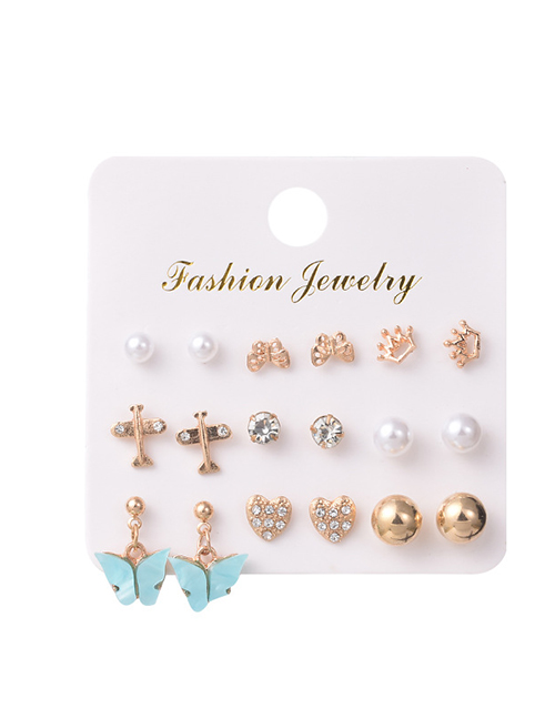 Fashion Gold Alloy Diamond Flower Pearl Stud Earring Set