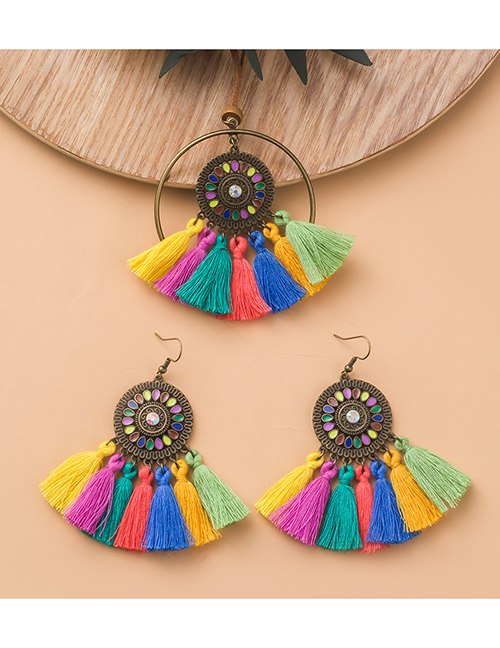 Fashion 2# Fabric Color Tassel Flower Necklace Earrings Set