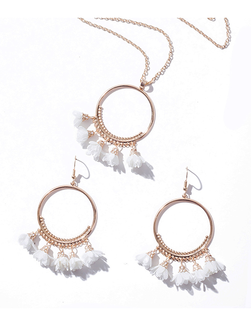 Fashion White Flower Tassel Necklace Ear Ring Set