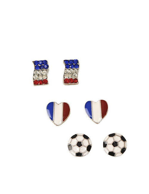 Fashion Gold Diamond-studded Football Striped Earrings Set