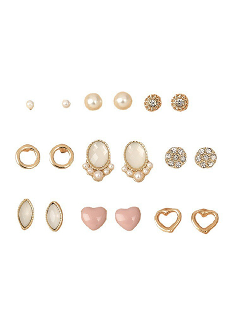 Fashion Gold Diamond-encrusted Oil Dripping Love Earrings Set