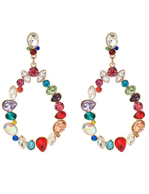 Fashion Color Alloy Diamond Cutout Drop-shaped Earrings