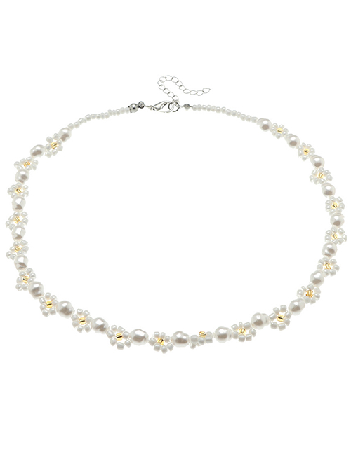 Fashion White Pearl Flower Braided Necklace