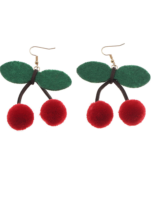 Fashion Red Green Felt Cloth Cherry Earrings