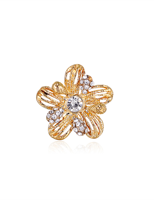 Fashion Gold Alloy Diamond Flower Brooch