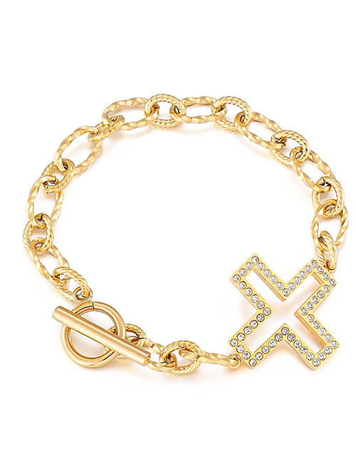 Fashion Gold Color Titanium Steel Cross Ot Buckle Bracelet
