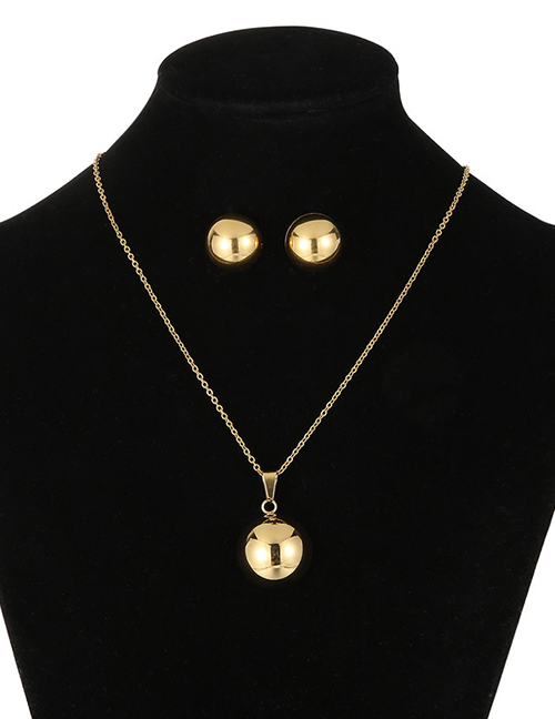 Fashion Gold Color Stainless Steel Round Bead Necklace And Earring Set