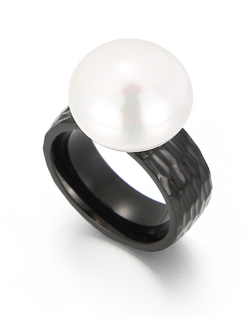 Fashion Black Titanium Steel Shell Pearl Ring