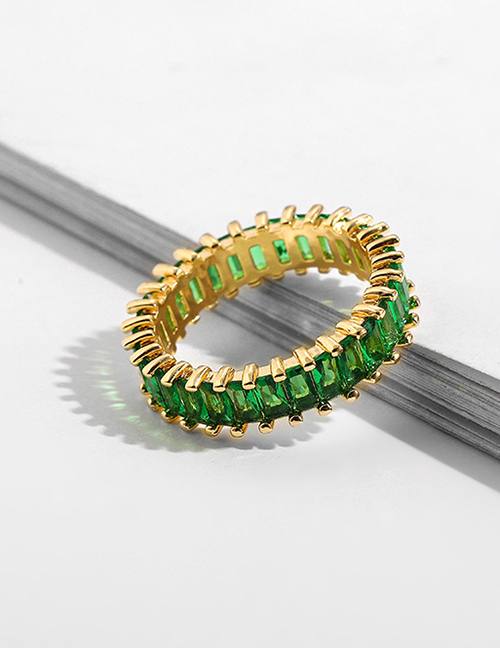 Fashion Green Closed Square Diamond Ring