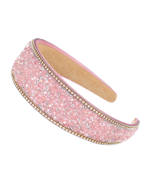 Fashion Pink Alloy Diamond-studded Broad-brimmed Headband