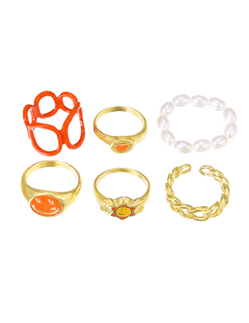 Fashion Orange Alloy Drip Oil Smiley Face Ring Set