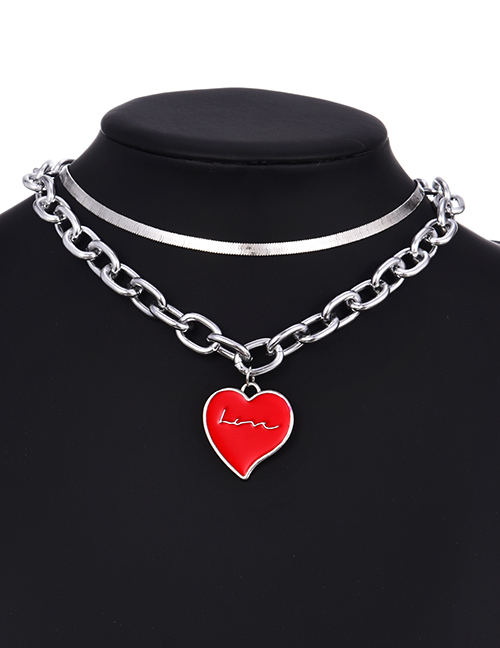 Fashion Red Alloy Chain Love Letter Double Necklace