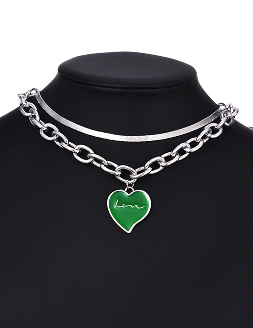 Fashion Green Alloy Chain Love Letter Double Necklace