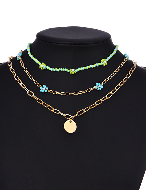 Fashion Green Alloy Chain Rice Bead Multilayer Necklace