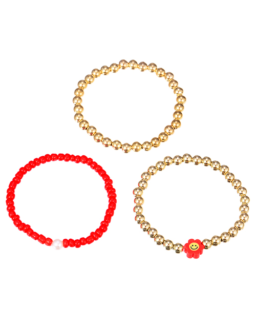 Fashion Red Resin Flower Beaded Bracelet Set