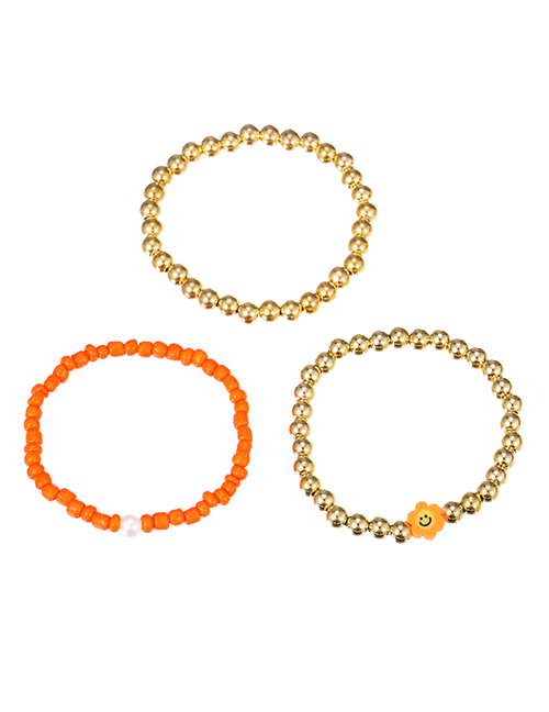 Fashion Orange Resin Flower Beaded Bracelet Set
