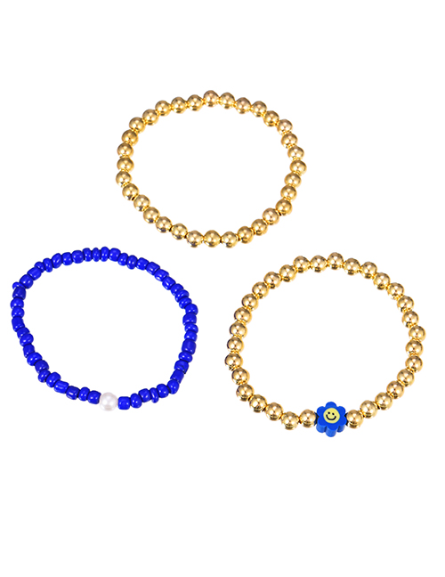 Fashion Navy Blue Resin Flower Beaded Bracelet Set