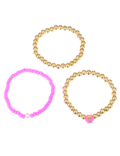 Fashion Pink Resin Flower Beaded Bracelet Set