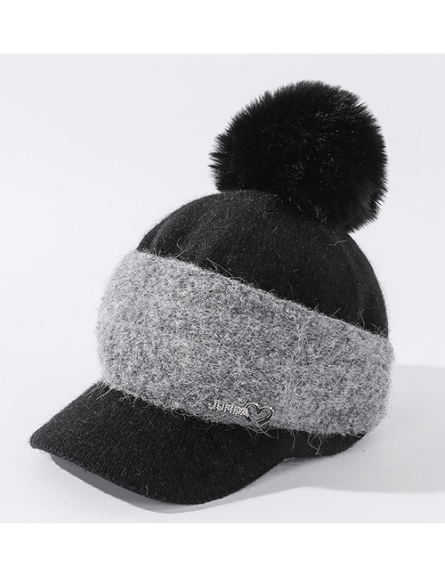 Fashion Black Lettermark Color Block Rabbit Fur Knitted Hat
