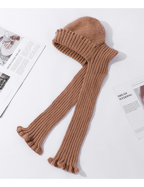 Fashion Caramel Rabbit Fur Knit Scarf And Ear Protection Cap One-piece Kit