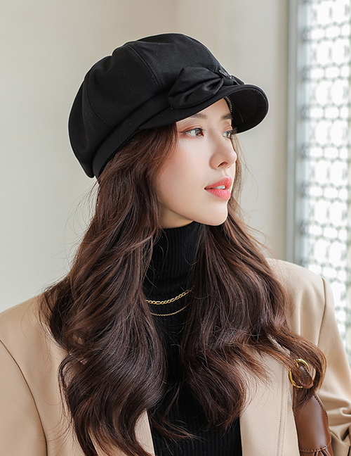 Fashion Black Octagonal Beret With Bow