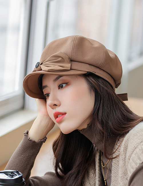Fashion Coffee Color Octagonal Beret With Bow