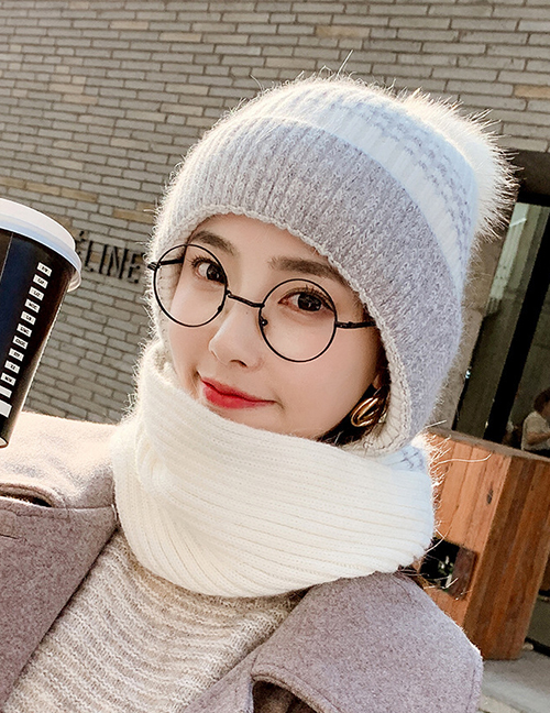 Fashion Milky White Hair Ball Knitted Scarf All-in-one Kit